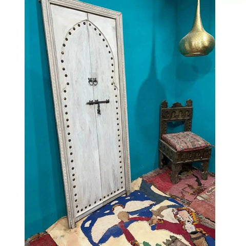 Hand Carved White Barn Door For Interior Use Rustic Solid Wood Door In Custom Sizes For Sliding Or Hinged Mounts