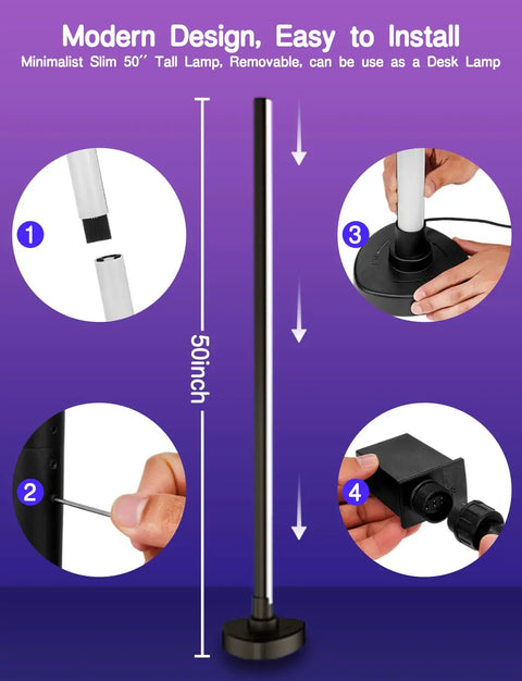 Assembly process of 2 Pack Dope RGBIC LED Floor Lamp With App Control and Remote Smart Floor Lamps shown in steps