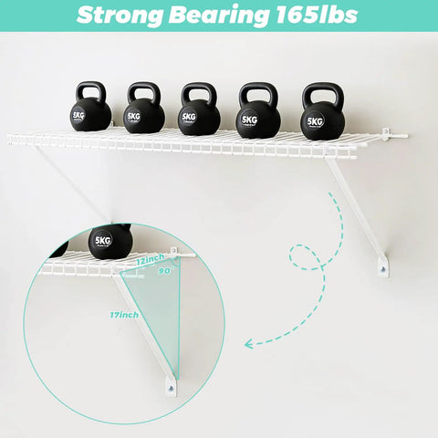 12 Inch Wire Shelf Brackets Set for Closet Shelves and Racks with kettlebells and epoxy coated steel