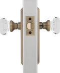 Crystal Door Knob With Long Back Plate In Waldorf And New York Style Finish For Classic Home Doors showing dual knobs on brass plate