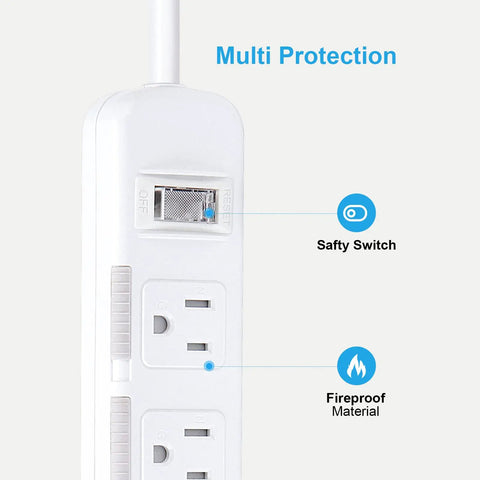 Wall Mounted Power Strip With Four Outlets, Surge Protector, Six Foot Extension Cord, 15A 125V 1875W, 300J, Reset Off Switch shown