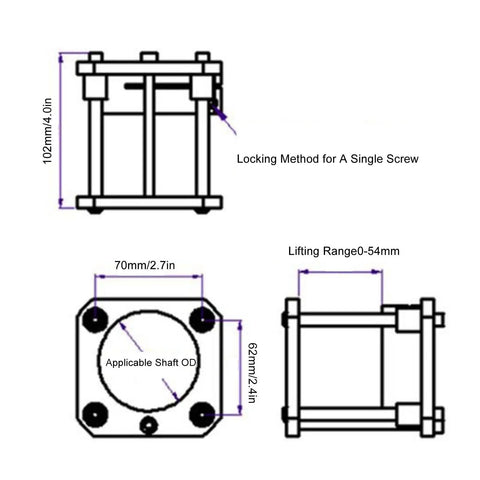 Rock Solid Router Lift Base Built With Premium Aluminum Alloy And Stainless Steel Table Raising Rig For 64 To 65mm Tools diagram showing dimensions and lifting range.