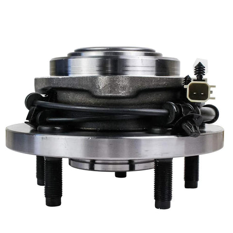 Front view of Front Wheel Hub And Bearing Assembly 5 Lug With ABS Fits 2005 2006 2007 2008 2009 2010 Jeep Grand Cherokee And Commander Drop-In Replacement Front Axle Hub Unit showing ABS sensor attached.