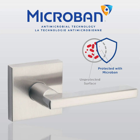 Vancouver Front Door Lock Set With Exterior Handleset and Reversible Interior Lever Satin Nickel Finish with Microban Protection