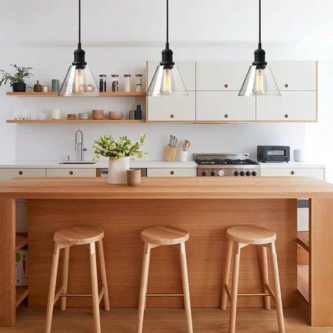 Kitchen with Retro Edison Style Pendant Light With Clear Glass Shade For Kitchen Island Dining Room Classic Retro Vibe Industrial Black Mini Flush Mount Fixture E26 Base 40W Bulb Not Included Ideal For Living Room Bathroom Porch Bar Hotels above island
