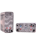 Heavy Duty 120 Plate Brazed Heat Exchanger Built With Food Grade SUS304 Stainless Steel And Pure Copper Core, side view showing outlets.