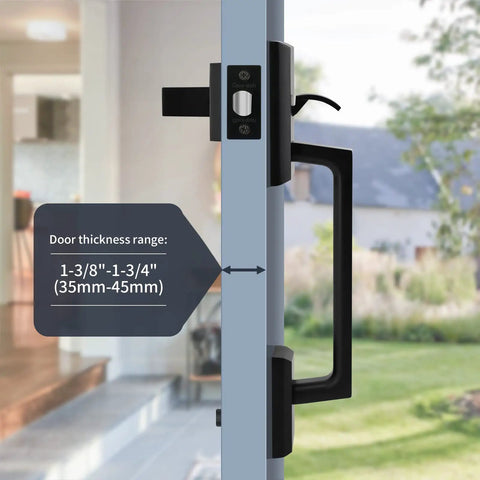 Heavy Duty Front Door Handle Set With Deadbolt And Reversible Lever Matte Black Exterior Lock Set Built To Last In Humidity shown on door