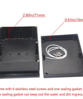 Kickass Abs Black Electrical Junction Box IP65 Waterproof Outdoor Enclosure For DIY Projects With Cable Glands. Image showing dimensions and screws.