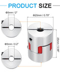 Aluminum 5mm To 5mm Flexible Spider Shaft Coupler L25mm X D20mm with dimensions for 3D printers and CNC, smooth power transmission.