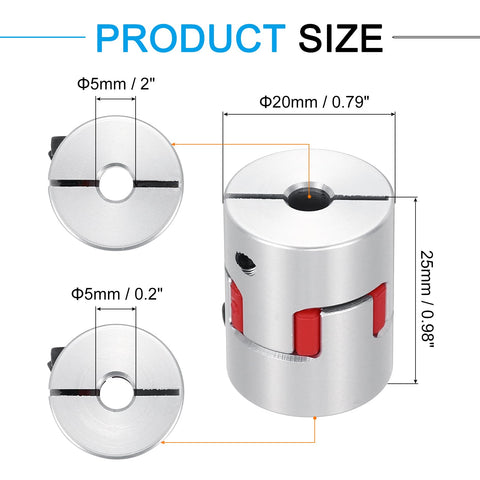 Aluminum 5mm To 5mm Flexible Spider Shaft Coupler L25mm X D20mm with dimensions for 3D printers and CNC, smooth power transmission.
