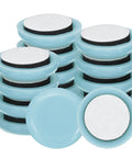16 Pack Heavy Duty Furniture Sliders Featuring Self Adhesive Round Gliders To Protect Your Floors While Rolling Couches And Tables Smooth As Butter Without A Scrape Or Unwanted Noise, blue circular pads.