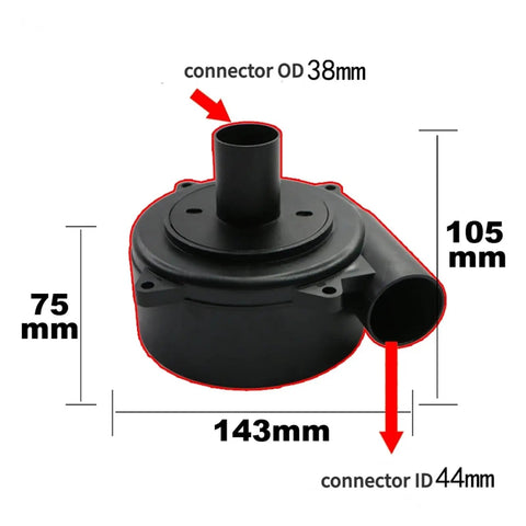 Real Heavy Duty Cyclone Dust Collector With Turbo Suction And Dual Filter Setup, black plastic connector, dimensions marked.