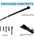 Front Adjustable Track Bar For 0 To 4 Inch Lift Dodge Ram 1500 4X4 And 2500 3500 4WD Heavy Duty Steel With Relocation Bracket Powder Coated Gloss Black For Durability And Smooth Steering On Off Road Rigs. package contents with track bar, bracket and hardware