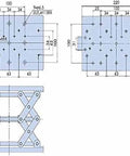 Blueprint diagram showing dimensions for Precision Manual Lift Platform With Scale Ruler And Optical Sliding Table For Lab Work.