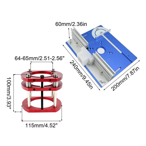 Heavy Duty Aluminum Router Table Insert Plate In Slick Blue Miter Gauge Compatible Upgrade with precise measurement details.