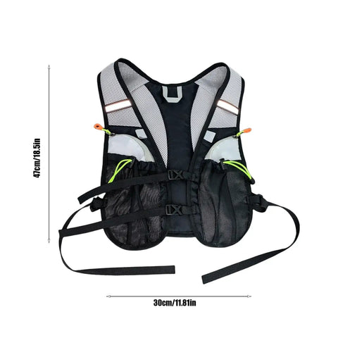 Back view of Hydration Vest For Outdoor Adventures With Easy Access Water Bladder System Reflective Front Chest Pocket And Multiple Storage Pockets Lightweight Gear Built For Trekking Camping Cycling And Mountaineering