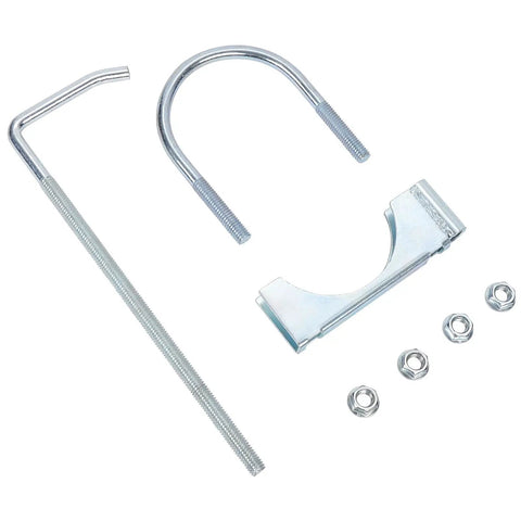 Beefy 4 Inch Universal Exhaust Clamp With Rear Hanger Set Of 2 showing components including U-bolt, clamp, nuts.