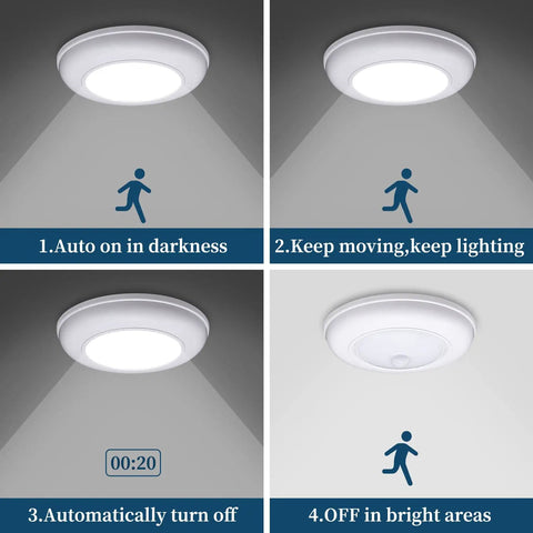 Battery Powered Closet Lights With Motion Sensor And Photocell Cordless LED Night Light Wireless Ceiling Light operation modes