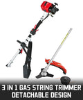 Gas Powered Weed Wacker 25.4cc 2 Cycle String Trimmer And Edger With 16 Inch Cutting Swath And 10 Inch Brush Cutter Blade displayed