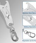 Bolt Size Finder Tool Keychain Gauge For DIY Mechanics Portable Stainless Steel Bolt And Nut Thread Size Checker Measures 5/16 To 1 Inch And 8 MM To 25 MM For Quick Fitment Checks featuring dual scale markings and keychain attachment.
