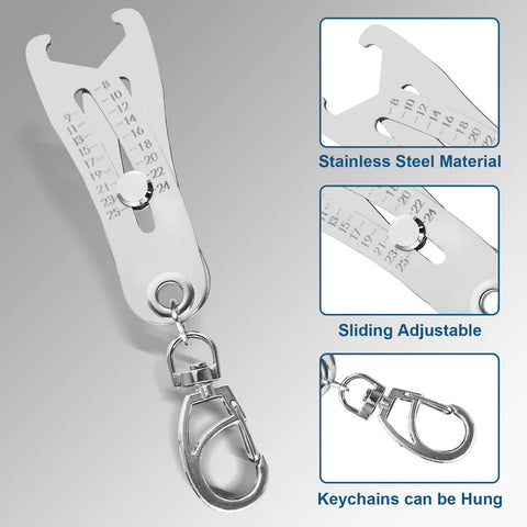 Bolt Size Finder Tool Keychain Gauge For DIY Mechanics Portable Stainless Steel Bolt And Nut Thread Size Checker Measures 5/16 To 1 Inch And 8 MM To 25 MM For Quick Fitment Checks featuring dual scale markings and keychain attachment.