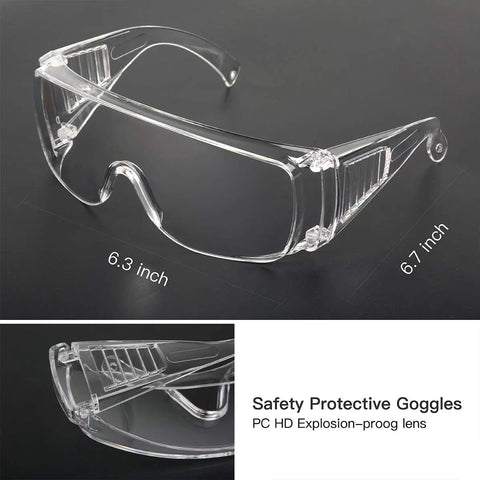 4 Pack Anti Fog Clear Lens Safety Glasses That Fit Over Eyeglasses With Wraparound Side Shields For Nurses Med Pros And Everyday Shooters Durable Protective Eyewear For Work Or Play, showing dimensions and side shields
