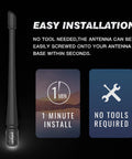 7 Inch Rubber Antenna Replacement For Ford F-150 2009-2026 And Ford Bronco 2021-2023, easy installation graphic with tools icon