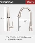 Barulli Kitchen Faucet With Pull Down Sprayer And Soap Dispenser, Single Handle, dimensions and design illustrations.