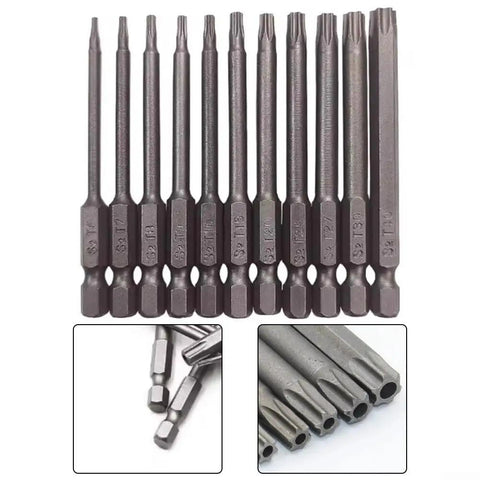 Premium 11 Piece Steel Torx Screwdriver Bit Set With Strong Magnetic Tips For T6 T7 Through T40 Sizes Perfect Heavy Duty Hand Tool Kit For Home Repairs And Auto Fixes Featuring High Hardness Long Lasting Performance. 11 steel Torx bits