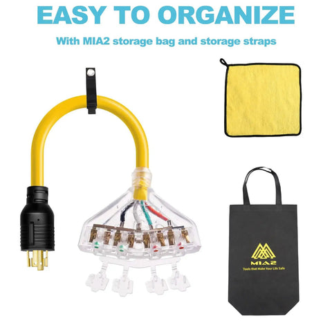 Heavy Duty L14-30P Generator Adapter Cord Makes It Easy To Run Four Household Outlets From Your 30 Amp Generator With Dust Caps 1.5 Ft