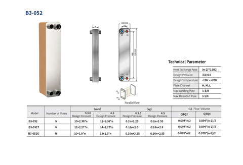 Built Tough Brazed Plate Heat Exchanger For Industrial Air Conditioning And Heat Pump Chillers Stainless Steel Coolant Unit dimensions and specs.