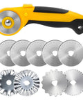 45Mm Rotary Cutter Kit With 9 Extra Blades For Fabric Quilting And Crafting, Including Five Straight Blades, Two Pinking Blades, And Two Skip Blades, Safety Sliding Button For Easy Blade Exposure
