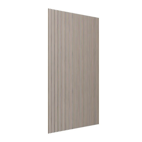 Top Shelf Solid Hardwood Adjustable Slat Wall Kit In Warm Walnut with vertical strips for sleek home organization.