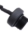 Close-up of black Scuba Diving DIN Tank Valve Cover And Regulator Plug End Cap Protector With Cord Keeps Valves Clean And Debris Free No Hassle Durable POM Material Threaded Cap Fits Valves For Safe Diving Gear