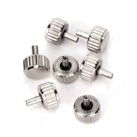 Silver crown parts from Pro Grade Gear All In One Watch Link Removal Tool Kit For Crown Repair With Waterproof Stainless Steel Spare Parts Set