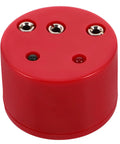 Red Fencing Gear Tester Box For Foil And Epee Training And Gear Repair With Beeping Sensor, top view, showing sockets.