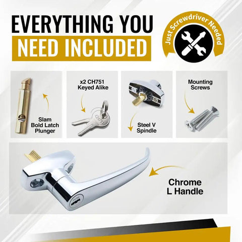 Slick Chrome ADA Laundry Chute Door Handle With V Spindle And Universal Latch Plunger Kit For Bottom Or Side Hinged Doors Featuring Smooth Glide Action And Easy Peasy Installation Rock Solid Security