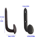 Four Pack Badass Cast Iron Wall Hooks In Rustic Black Vintage Coat Rack Heavy Duty Entryway Storage Organizer With Pre Drilled Screws For Jackets Bags And Everyday Gear close-up showing dimensions and design.