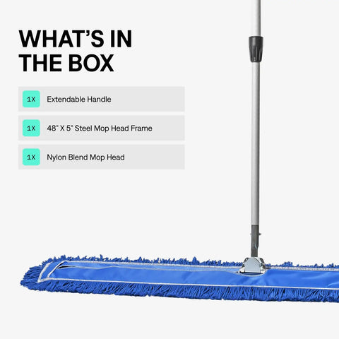 Heavy Duty 48 Inch Blue Commercial Dust Mop And Floor Sweeper With Extendable Handle for Hardwood Tile and Concrete Floors