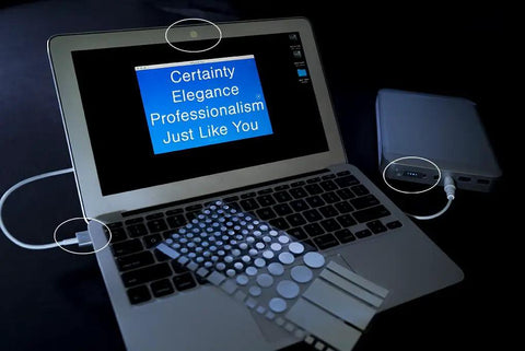 Laptop with Maximum Light Dimming Shapes For Routers And Electronics Blocks 100 Percent Of Light on keyboard.