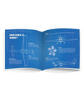 Blueprint-style booklet from Rad Rubber Band Airplane Kit With Low Wing Design For STEM Learning Indoor Outdoor Flight Project