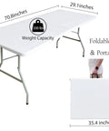 Beefy Six Foot Folding Table With Handle Portable 330Lb Capacity HDPE Top Waterproof And Stain Resistant Rustproof Steel Frame