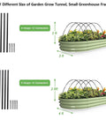 Diagram of Six Pack Of 7 Foot Fiberglass Greenhouse Hoops For Raised Beds with connector details and small greenhouse setup.