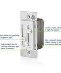 Ceiling Fan Control And Dimmer Switch With Separate Fan Speed And Light Dimmer For LED CFL Halogen And Incandescent Bulbs Plug And Play Setup White 66DF-10W showing slider and adjustment dial.