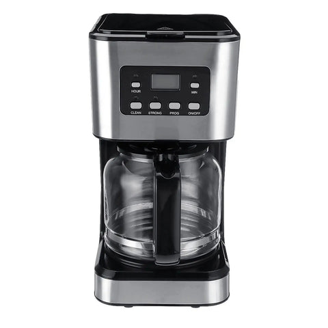 Solid Electric Coffee Maker And 5 Cup Automatic Drip Brewer With Keep Warm Plate front view with digital controls.