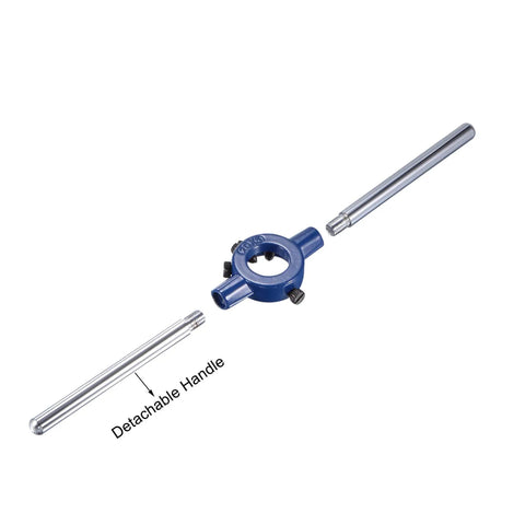 One Quarter Twenty UNC Tap And Die Set With Twenty Millimeter Round Die Stock And Handle Wrench shown with detachable handle