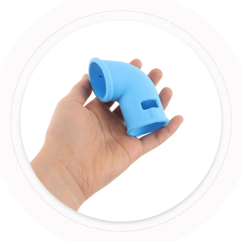 Hand holding sky-blue Silicone Steam Diverter For Pressure Cooker High Temperature Resistant Exhaust Vent Tube