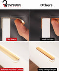 Five Pack Adhesive Edge Pulls For Cabinets No Drill Hidden Drawer Handles showing installation view, brushed gold finish