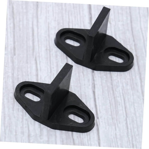 Sliding Barn Door Floor Guide With Ground Mount Carbon Steel Roller Guide Double Wheel Bearing System For Smooth Glide Adjustable Width Fits Various Door Gaps DIY Door Hardware For Your Home Renos, showing two black metal guides on wooden surface.