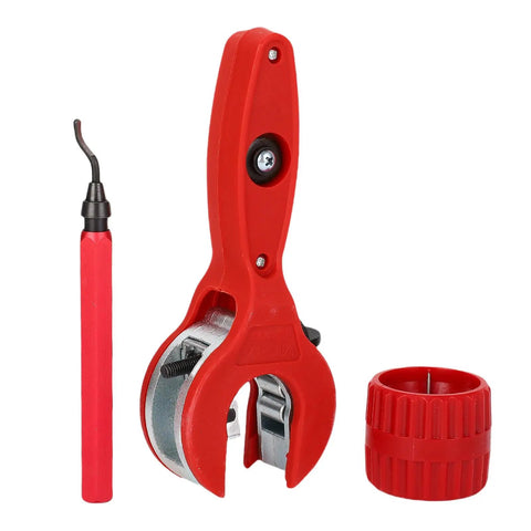 Ratcheting Tubing Cutter Set Five Sixteenth To One And One Eighth Inch For Copper Aluminum Stainless Steel And PVC Pipe With Deburring Tool And Anti Slip Knob